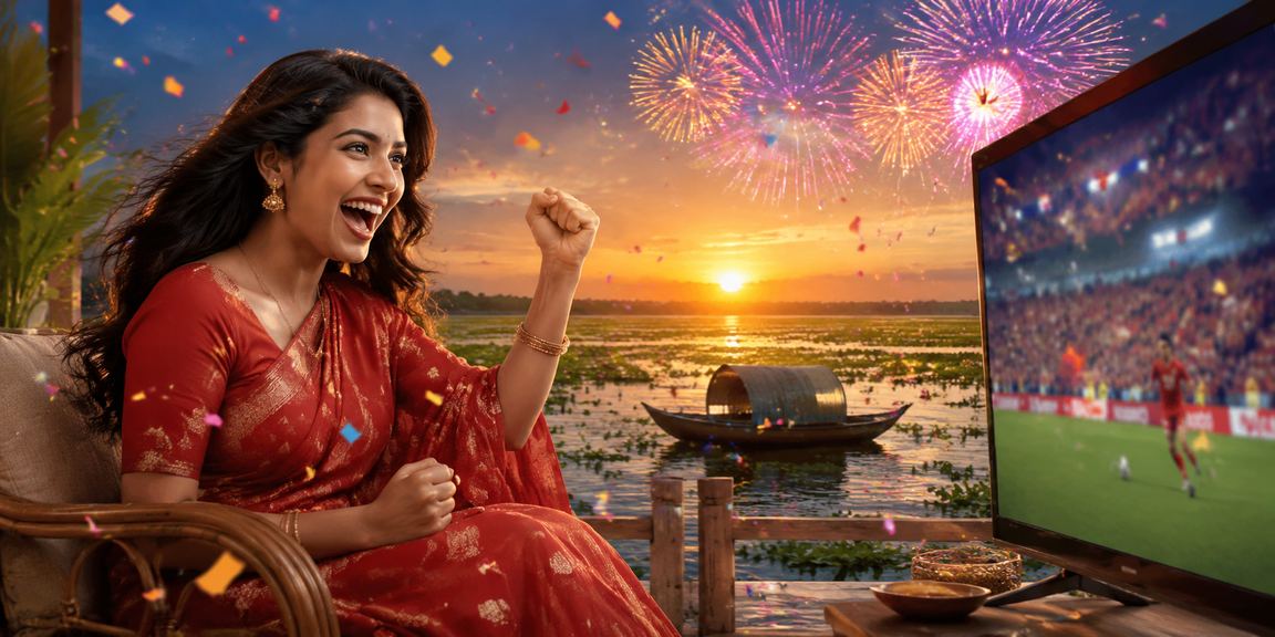 টাঙ্গুয়ার হাওরের মনোরম পটভূমিতে মোবাইলে ভাউচার বেটিং উপভোগরত নারী